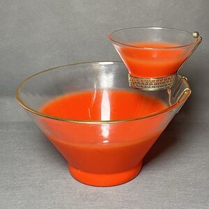 Vintage  Red/Orange Blendo Frosted 1965 Chip & Dip Bowl Set MCM Retro